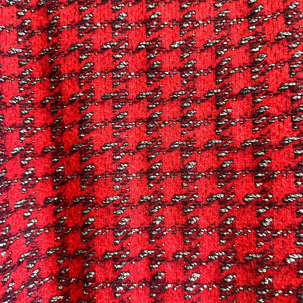 MNG Mango Houndstooth Wool Blend Knit Sweater Size S Red Black Metallic - Picture 8 of 13